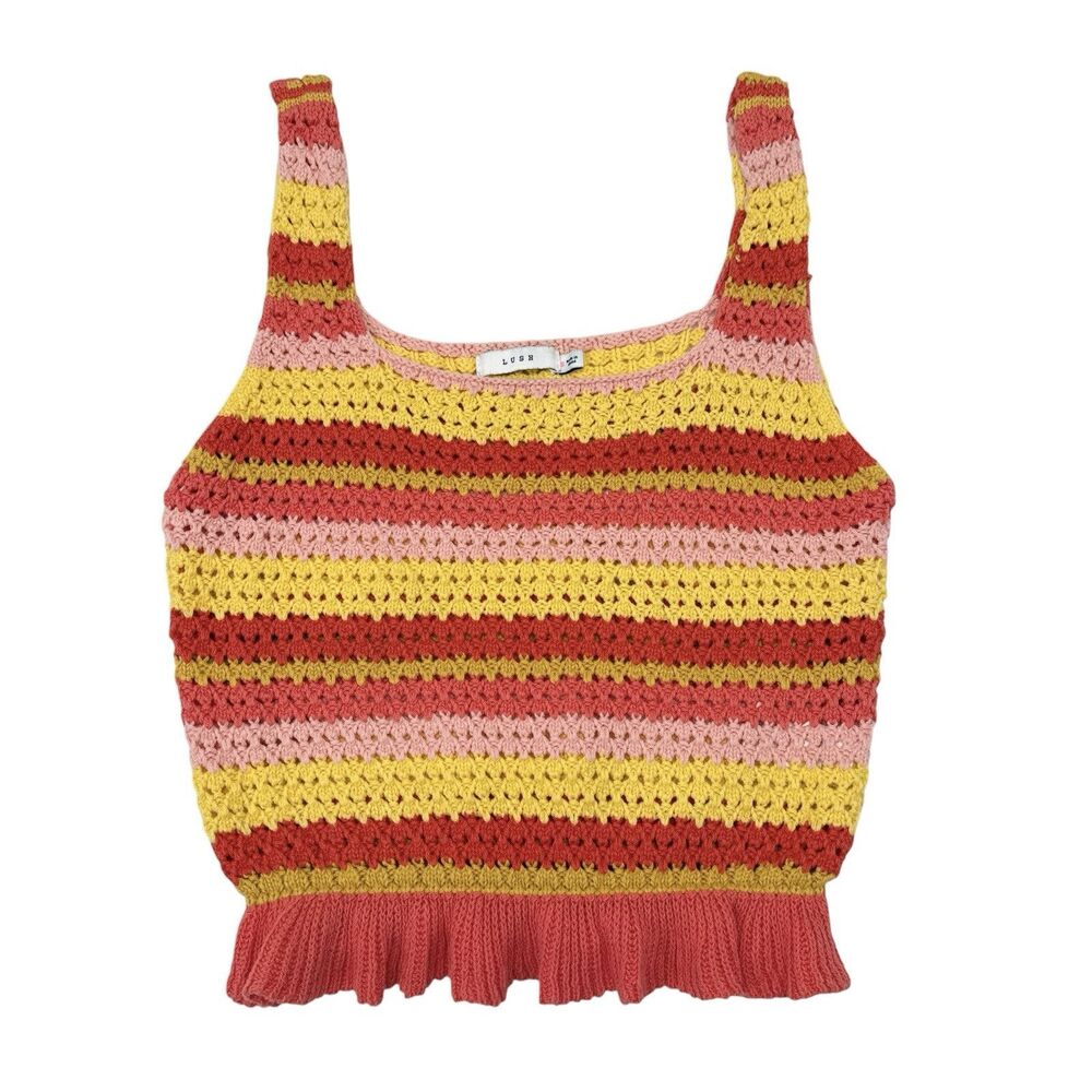 Lush Knit Tank Top‎ Size Small Striped Crochet Indie Boho Y2K Crop Festival